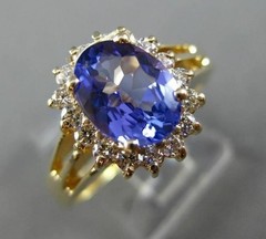 ESTATE LARGE 2.05CT DIAMOND & TANZANITE 14KT YELLOW GOLD ENGAGEMENT RING #25527