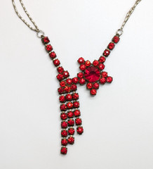 VTG Artisan Assemblage Czech Glass Red Rhinestone Asymmetrical Star Necklace