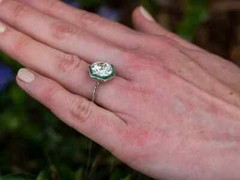Art Deco Round Lab Created Diamond & Emerald 14K White Gold FN Engagement Ring