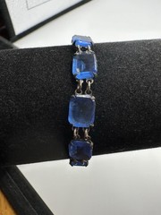 Art Deco Octagon Shaped Blue Stone Bracelet 7 Inches