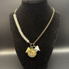 Vintage Brassy Bronzy Necklace & Charms of Mixed Metals: Heart, Bird, Squirrel