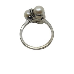 Vtg 14K Solid White Gold Diamond Triple Akoya Saltwater Cultured Pearl Ring 5.75