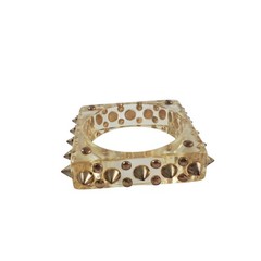 Vintage Clear Lucite Square Bangle Bracelet Studded Metal Studs Chunky