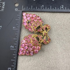 Vintage Pot Metal Rhinestone Brooch Pink Grapes Flowers Bow Gold Tone READ