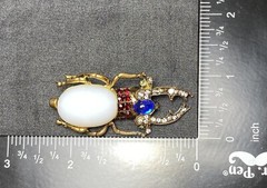 NWOT Kelley Hollis Signed Darling Scarab Moonstone/Rhinestone Beetle Brooch/Pin!