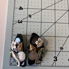 VTG 80s Op Art Earrings Black Moon Seahorse Hand Crafted 2″ Clip On
