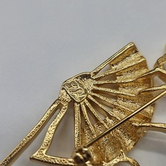 LADY REMINGTON Victorian Lady Fan Silhouette Rhinestone Brooch Pin