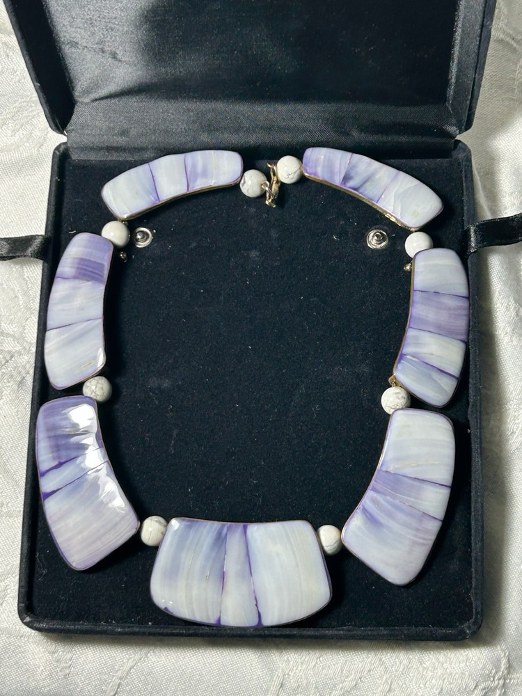 Hobe Vintage Necklace Lilac And White Shell Copper Back Length 18”