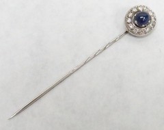 VINTAGE 18K WHITE GOLD & SAPPHIRE MEN’S CUFFLINKS & STICK PIN