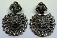 ANTIQUE ARMENIAN BYZANTINE REVIVAL OTTOMAN SAPHIRET COIN SILVER JEWELED EARRINGS