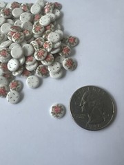 Vintage Japanese 8 mm Round Flower Porcelain FLATBACK Ceramic 50 Pcs
