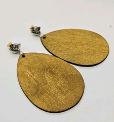 Leopard Wood Clip on Earrings Oval Dangle Silver tone Boho 80’s Vintage Macy’s