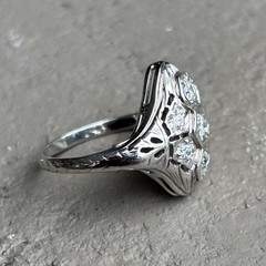 Vintage 14k white gold diamond and deco filigree ring