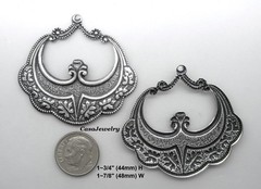 #0167 LARGE ANTIQUED STERLING SILVER PLATED OPEN DROP W/TOP HANG RING – 2 Pc Lot