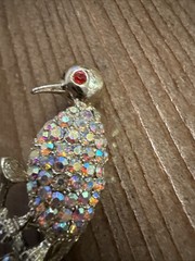 Vintage Sparkling AB Aurora Borealis Rhinestones Bird Brooch/Pin Goldtoned