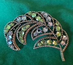 Vintage WEISS RHINESTONE BROOCH pale blue & light green Rhinestone Feather Pin