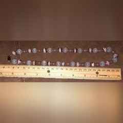 swirled frosted glass beaded fishhook gold tone clasp necklace knotted 18in