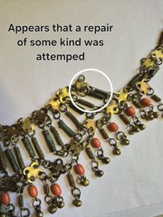 Vintage Egyptian Revival Faience Style Bib Necklace & Bracelet Brass Tone READ