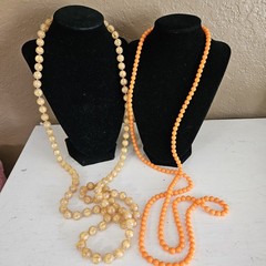 Vintage Necklace Lot of 4 1960s Mod, Japan White Confetti, Orange Hong Kong