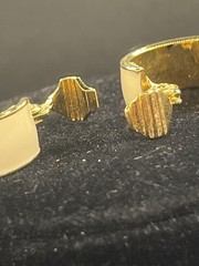 Vintage Monet Signed Hinged Clip-On Enamel Gold Tone Hoop Earrings