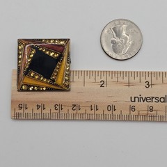Vintage Geometric Art Deco Style Brooch Retro Pin Gold Black Trombone Clasp