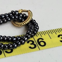 Vintage Gray Glass Bead Gold-Tone Link Beaded Necklace 36 in Fold Over Clasp