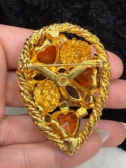 Vintage Rhinestone Brooch Orange Domed Fall Autumn