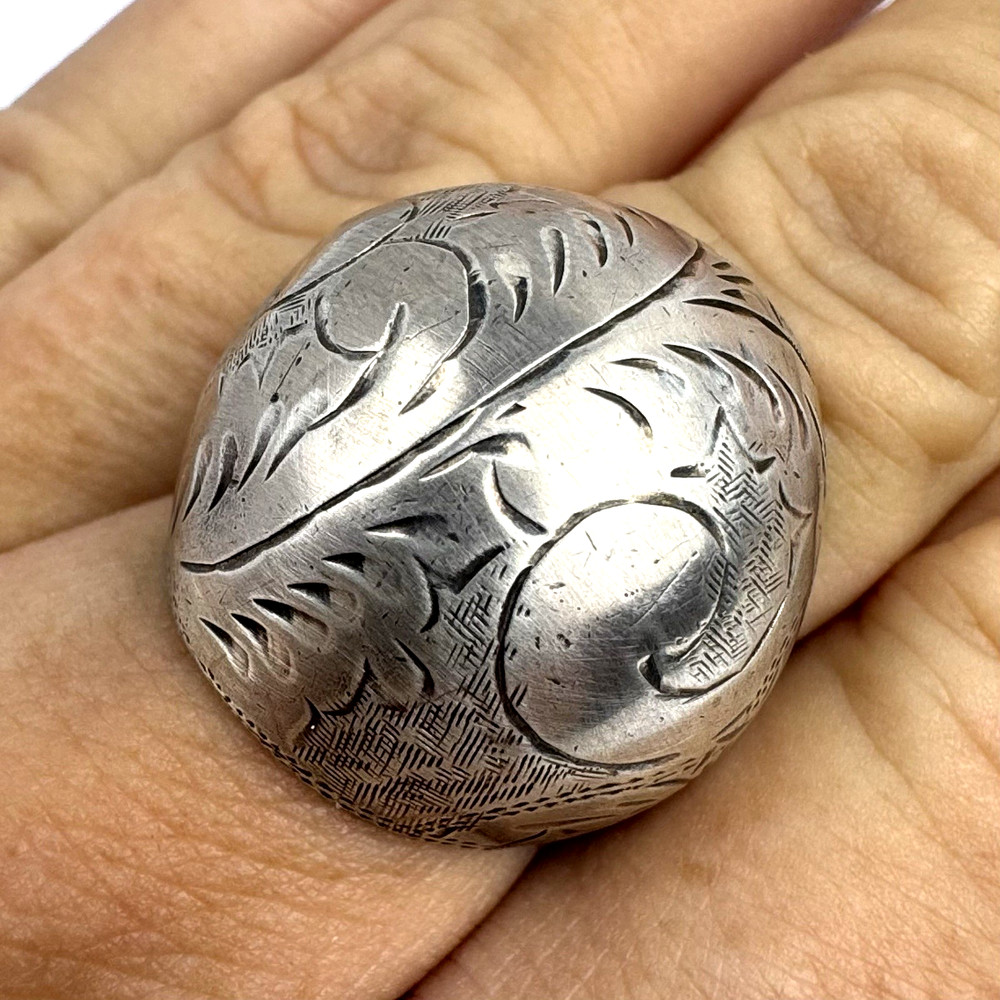 Vintage Sterling Silver 925 Oxidized Boho Etched Wide Round Domed Ring Size 7.75