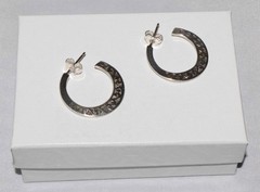 Vintage Sterling Silver Oxidized Scrolled 3/4 Hoop Earrings