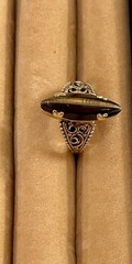 Vintage 18K HGE Tigers Eye Statement Cocktail Ring Sz 8 Openwork Filagree Mount