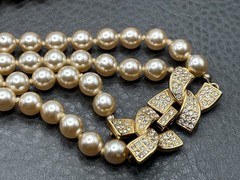 KJL Kenneth Jay Lane Faux Pearl Double Strand Opera 36” Long Necklace Rhinestone