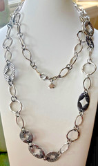 Signed Statement 38” Chunky Silver tone Mixed Metal Work Chain Necklace