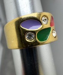 Vintage Gold Plated Teardrop-Shaped Inlays Multicolored Enamel Rhinestone Ring