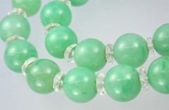 Antique Art Deco Gold Sapphire Green Jadeite Jade Rock Crystal Bead Necklace GIA