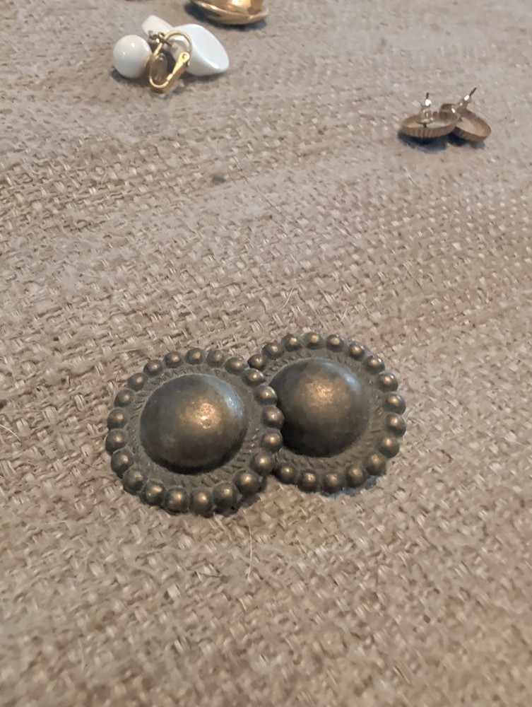Vintage Brass Clip-On Earrings with Beaded Edge