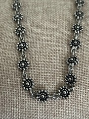 Vintage Boho Sunflower Floral Flower Link Bali Style Silver Necklace Unique 18”