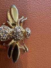 Vintage St. John Gold Tone Metal Bee Pin / Brooch w/ Inset Pave Crystals
