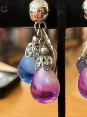 Vintage Napier Cumquat Blue Pink Dangle Drop Clip On Earrings Silver Tone Pat #