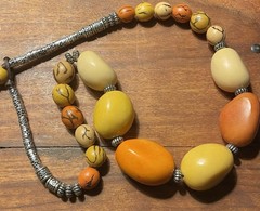 Large Orange And Cream Beaded Vintage Necklace. Women’s Jewelry