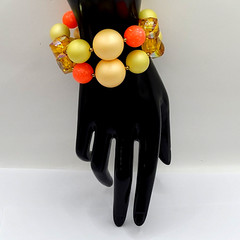 Eclectic Color 3 Piece Beaded Necklace Clip On Earrings Bracelet Vintage Set