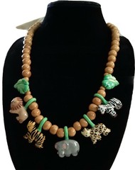 Vintage Flying Colors Safari Animal Ceramic Necklace Jungle Statement 24″