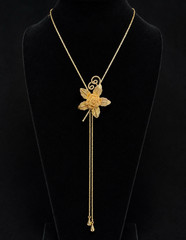 Vintage Gold Tone Rose Flower Pendant Lariat Necklace Chain Slide 24-30″ (70’s)