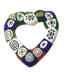 Art Glass Millefiori Open Heart Pendant Vintage