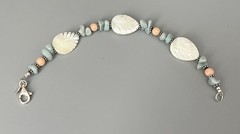 VTG SX 925 Sterling-Carved MOP-Pale Blue-Peach Stone Bracelet Wire Earring Set