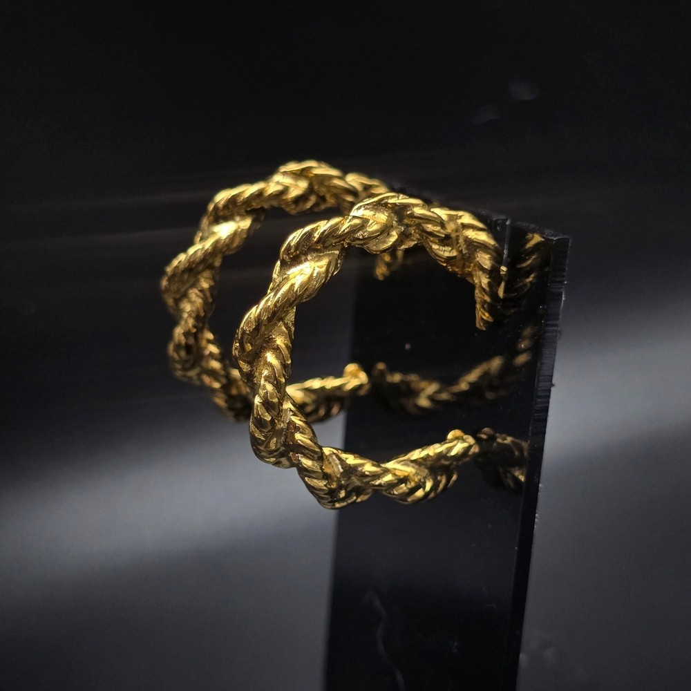 Gold Tone Twisted Rope Hoop Earrings Vintage 1970s 1980s Costume Jewelry
