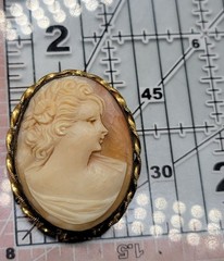 Vintage Carved Cameo Brooch Intricate Woven Frame Mixed Metal Gold Plated Leaves