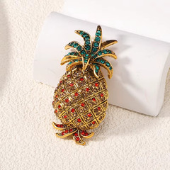 Vintage Rhinestone Pineapple Brooch Pin, Champagne Fruit Corsage Jewelry