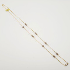 Barrel Pearl Neutral Tone Gold Plated Station Necklace Vtg Korea 24 Inch w Tag