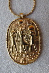 Vtg D’Orlan Bijoux Goldtone Eqyptian Revival Necklace Cartouche Hieroglyphics