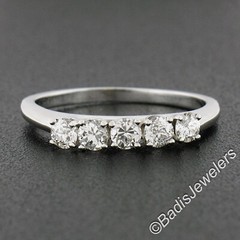 Antique 14k White Gold 0.60ctw European Diamond Prong 5 Stone Wedding Band Ring